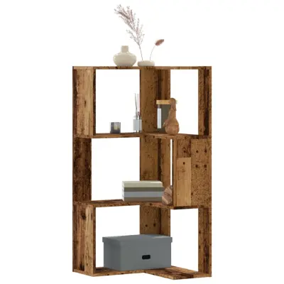 The Living Store Kotna knjižna omara 3-nadstropna starinski les 50x50x102 cm - Kotna Knjižna Omara