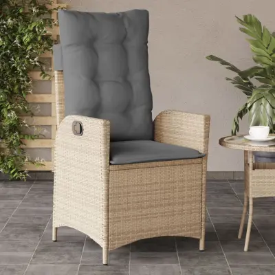 The Living Store Nastavljiv vrtni stol z blazino bež poli ratan - Vrtni Naslanjač