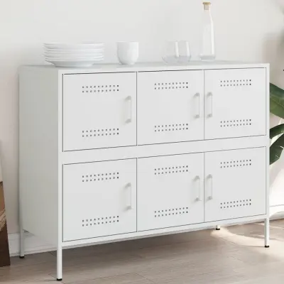 The Living Store Komoda bela 100,5x39x79 cm hladno valjano jeklo - Komoda