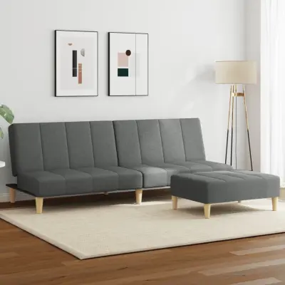 The Living Store Kavč dvosed z ležiščem in stolčkom za noge temno sivo blago - Kavč Z Ležiščem