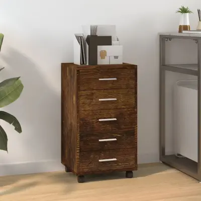 The Living Store Predalnik na kolesih dimljen hrast inženirski les - Omarica S Predali