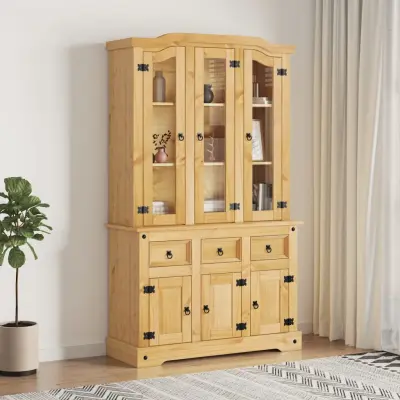 The Living Store Visoka omara Corona rjava 112x43x196 cm trdna mehiška borovina - Visoka Omara