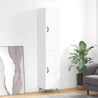 The Living Store Visoka omara visok sijaj bela 34,5x34x180 cm inženirski les - Visoka Omara