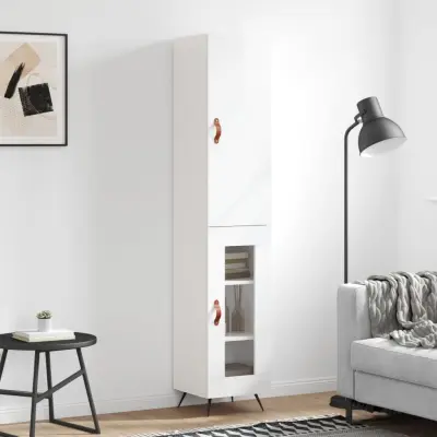 The Living Store Visoka omara visok sijaj bela 34,5x34x180 cm inženirski les - Visoka Omara