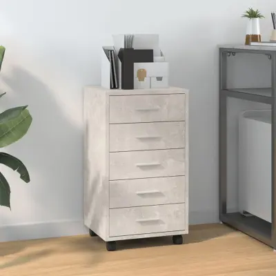 The Living Store Predalnik na kolesih betonsko siv inženirski les - Omarica S Predali