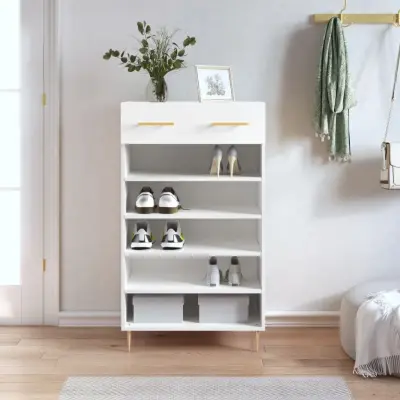 The Living Store Omarica za čevlje bela 60x35x105 cm inženirski les - Omarica Za Čevlje