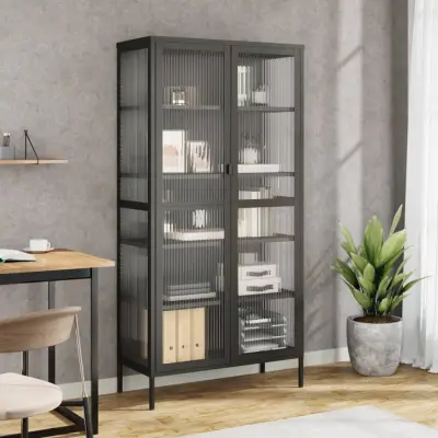 The Living Store Visoka omara črna 85x40x180 cm steklo in jeklo - Visoka Omarica
