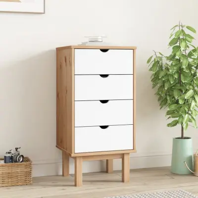 The Living Store Predalnik OTTA rjav in bel 45x39x90 cm trdna borovina - Omarica S Predali