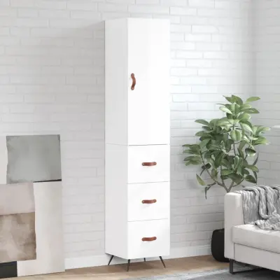 The Living Store Visoka omara visok sijaj bela 34,5x34x180 cm inženirski les - Visoka Omarica
