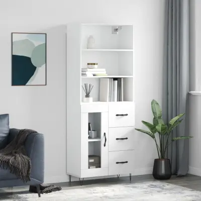 The Living Store Visoka omara bela 69,5x34x180 cm inženirski les - Visoka Omarica