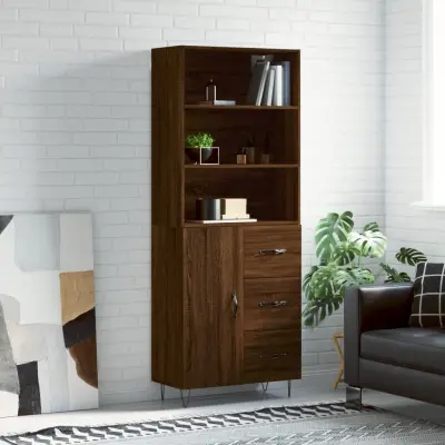 The Living Store Visoka komoda rjav hrast 69,5x34x180 cm inženirski les - Visoka Omarica