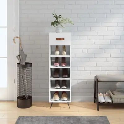 The Living Store Omarica za čevlje bela 30x35x105 cm inženirski les - Omarica Za Čevlje