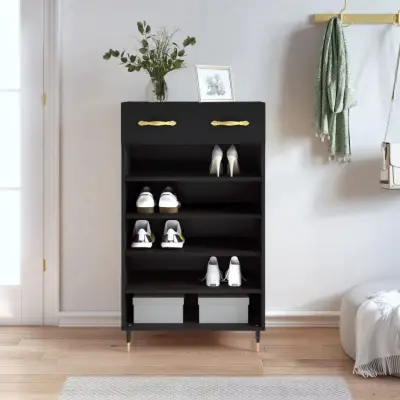 The Living Store Omarica za čevlje črna 60x35x105 cm inženirski les - Omarica Za Čevlje
