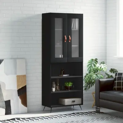 The Living Store Visoka komoda črna 69,5x34x180 cm inženirski les - Visoka Omarica