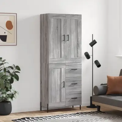 The Living Store Visoka komoda siva sonoma 69,5x34x180 cm inženirski les - Visoka Omarica