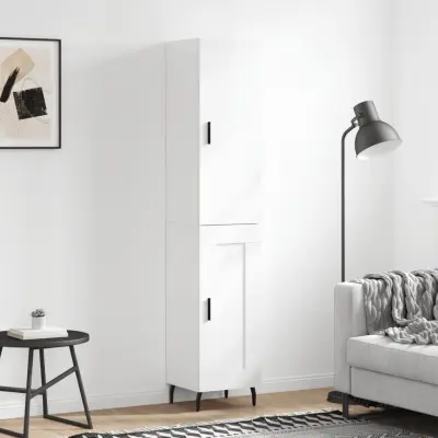 The Living Store Visoka omara visok sijaj bela 34,5x34x180 cm inženirski les - Visoka Omara