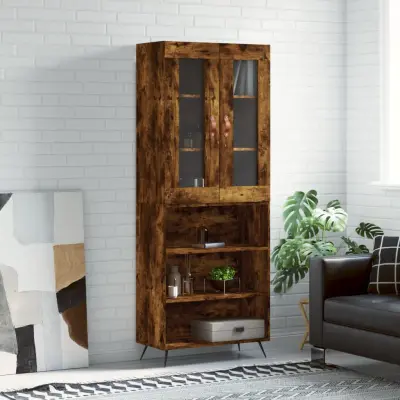 The Living Store Visoka komoda dimljen hrast 69,5x34x180 cm inženirski les - Visoka Omarica