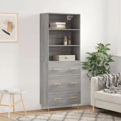 The Living Store Visoka komoda siva sonoma 69,5x34x180 cm inženirski les - Visoka Omarica