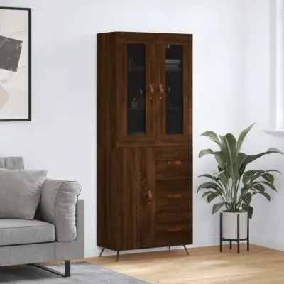The Living Store Visoka komoda rjav hrast 69,5x34x180 cm inženirski les - Visoka Omara