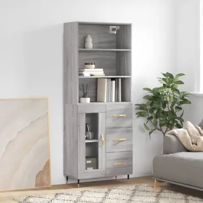 The Living Store Visoka komoda siva sonoma 69,5x34x180 cm inženirski les - Visoka Omarica