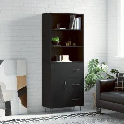 The Living Store Visoka komoda črna 69,5x34x180 cm inženirski les - Visoka Omarica