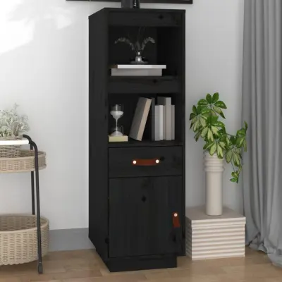 The Living Store Visoka omara črna 34x40x108,5 cm trdna borovina - Visoka Omara