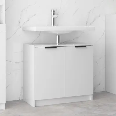 The Living Store Kopalniška omarica visok sijaj bela 64,5x33,5x59 cm konstr. les - Kopalniška Omarica