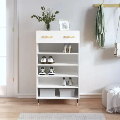 The Living Store Omarica za čevlje bela 60x35x105 cm inženirski les - Omarica Za Čevlje