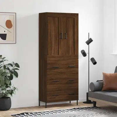 The Living Store Visoka komoda rjav hrast 69,5x34x180 cm inženirski les - Visoka Omarica