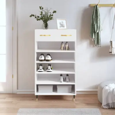 The Living Store Omarica za čevlje visok sijaj bela 60x35x105 cm inženirski les - Omarica Za Čevlje