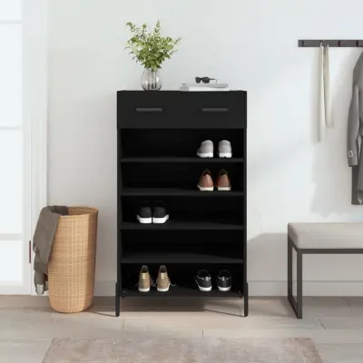 The Living Store Omarica za čevlje črna 60x35x105 cm inženirski les - Omarica Za Čevlje