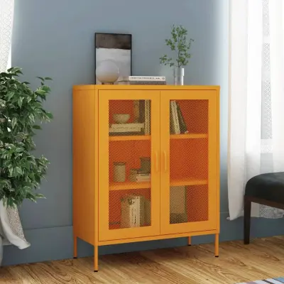 The Living Store Omara za shranjevanje gorčično rumena 80x35x101,5 cm jeklo - Omara