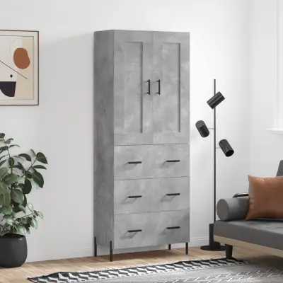 The Living Store Visoka komoda betonsko siva 69,5x34x180 cm inženirski les - Visoka Omarica