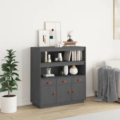 The Living Store Visoka omara siva 100x40x108,5 cm trdna borovina - Visoka Omara