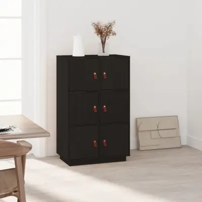 The Living Store Visoka omara črna 67x40x108,5 cm trdna borovina - Visoka Omara