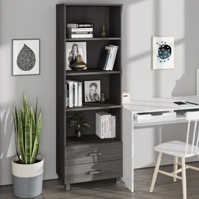 The Living Store Visoka omara HAMAR svetlo siva 60x35x180 cm trdna borovina - Visoka Omara