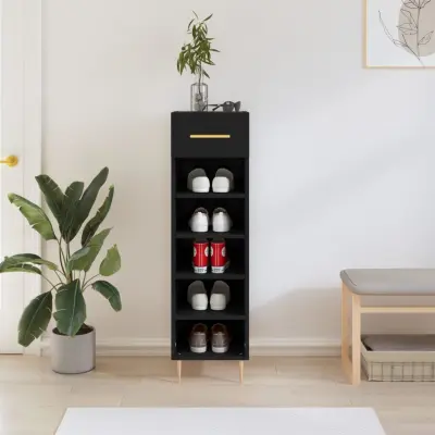 The Living Store Omarica za čevlje črna 30x35x105 cm inženirski les - Omarica Za Čevlje