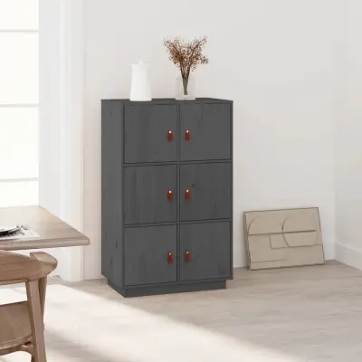 The Living Store Visoka omara siva 67x40x108,5 cm trdna borovina - Visoka Omara
