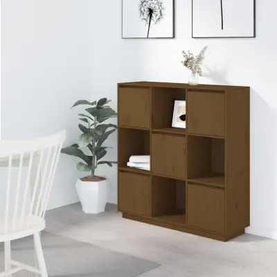 The Living Store Visoka omara medeno rjava 110,5x35x117 cm trdna borovina - Visoka Omara