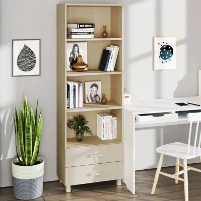 The Living Store Visoka omara HAMAR medeno rjava 60x35x180 cm trdna borovina - Visoka Omara