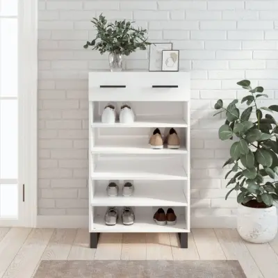 The Living Store Omarica za čevlje visok sijaj bela 60x35x105 cm inženirski les - Omarica Za Čevlje