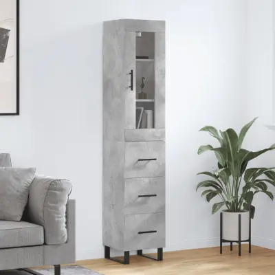 The Living Store Visoka omara betonsko siva 34,5x34x180 cm inženirski les - Visoka Omara