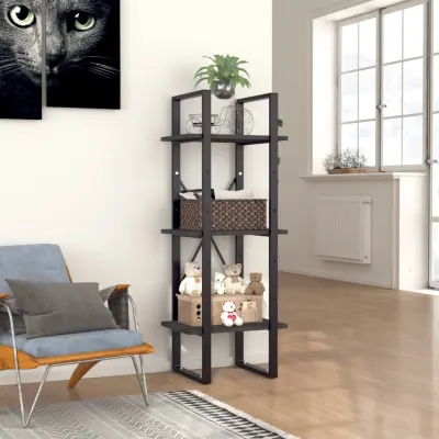 The Living Store Knjižna omara 3-nadstropna siva 40x30x105 cm iverna plošča - Knjižna Omara