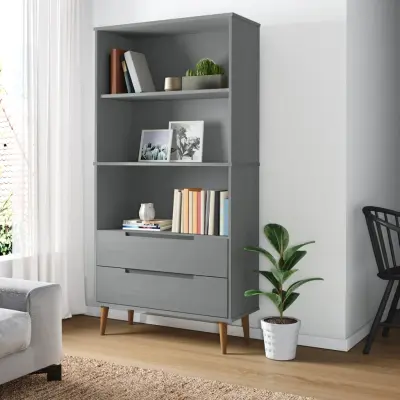 The Living Store Knjižna omara MOLDE siva 85x35x170,5 cm trdna borovina - Knjižna Omara