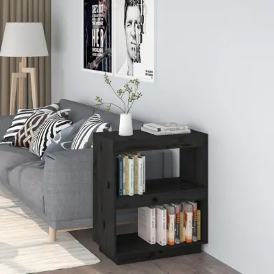 The Living Store Knjižna omara črna 60x35x71 cm trdna borovina - Knjižna Omara