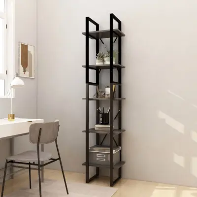 The Living Store Knjižna omara 5-nadstropna siva 40x30x175 cm borovina - Knjižna Omara