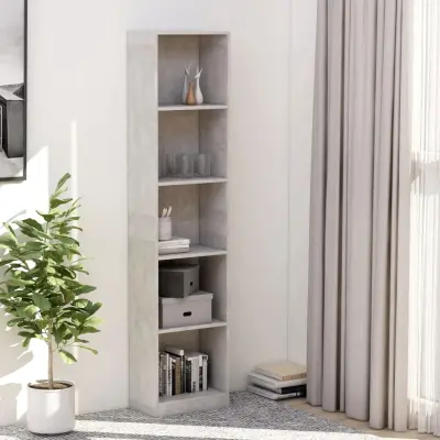 The Living Store Knjižna omara 5-nadstropna betonsko siva 40x24x175cm iverna pl. - Knjižna Omarica