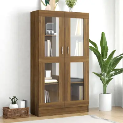 The Living Store Vitrina rjavi hrast 82,5x30,5x150 cm konstruiran les - Omarica Z Vitrino