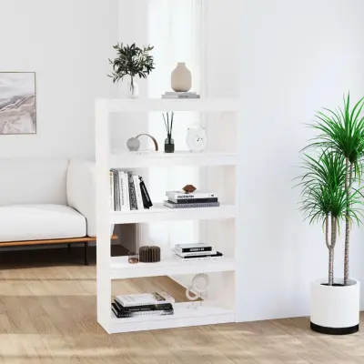 The Living Store Knjižna omara/pregrada bela 80x30x135,5 cm trdna borovina - Knjižna Omara