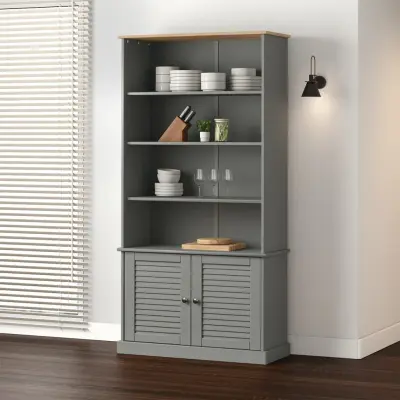 The Living Store Knjižna omara VIGO siva 85x35x170 cm trdna borovina - Knjižna Omara